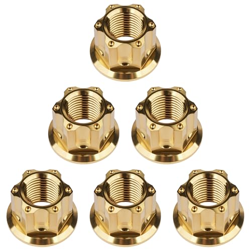 Image of Titanium M6 M8 M10 M12 M14 M16 Flange Bolt Nut Bicycle Motorcycle Rear Axle Car Modification Accessories Pack of 6 (M12 Pitch 1.5mm, Gold)
