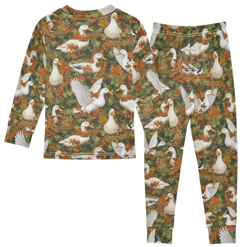 Pajama Sets Long Sleeve Autumn Ducks Flying Leaves Soft Comfy Sleepwear 2 Piece PJS 3-8T3