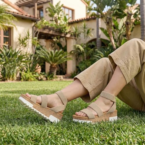 Image of Athlefit Women's Platform Wedge Sandals Summer Open Toe Elastic Ankle Strap Casual Flatform Sandals