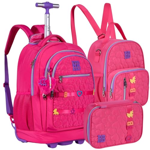Kit Mochila Lancheira Estojo RB Rebecca Bonbon Carrinho Rodinha Juvenil Meninas Feminino (Rosa)