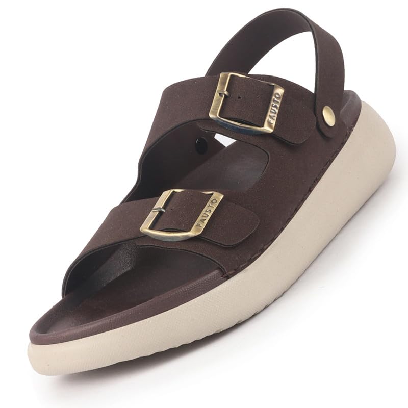 Image of FAUSTO Men Open Toe Double Strap Stitched Waterproof Sandals with Back Support|Soft Cushioned Insole|Summer Slip-On Slipper|Perfect For Monsoon Rainy Season