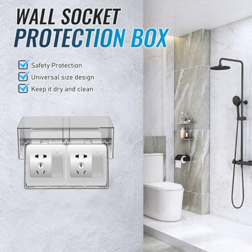 Image of Housoutil Outdoor Waterproof Outlet Plug Cover : 2- Gang Flip Weatherproof Cover Outlet Cover Adhesive Type Receptacle Protector - Wall Switch Socket Face Plate Panel Box for Bathroom