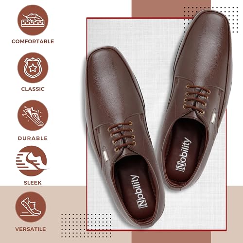 Image of NOBILITY Faux Leather Black Formal Lace Up Shoes for Men || Comfortable Walking || Classic Design || Breathable | Slip Resistant