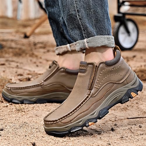 Image of MOSTELO Mens Slip On Casual Loafers Classic Outdoor Leather Walking Hiking Shoes Comfortable for Work Office Dress Outdoor High Top
