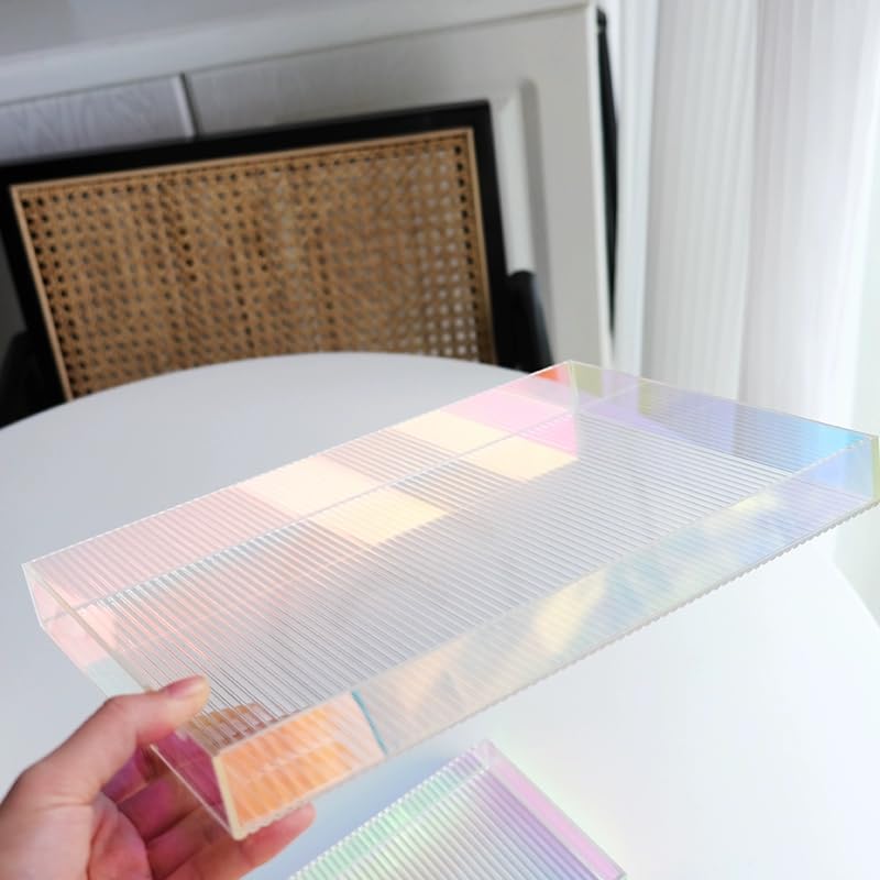 Rainbow Acrylic Vanity Trays,Iridescent AcrylicStorage Tray,Makeup Storage Organizer for Vanity, Dresser, Bathroom, Living Room, Coffee Table (11.81''x7.87''x1.18'', Rainbow)