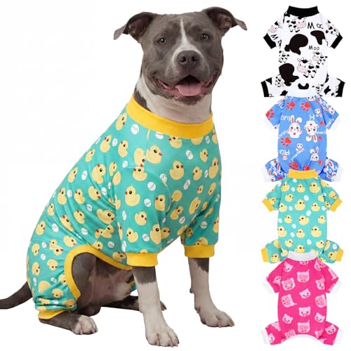 XPUDAC 4 Pieces Dog Pajamas for Large Dogs Pjs Clothes Puppy Onesies for Doggie Duck Shirts Sleeper...