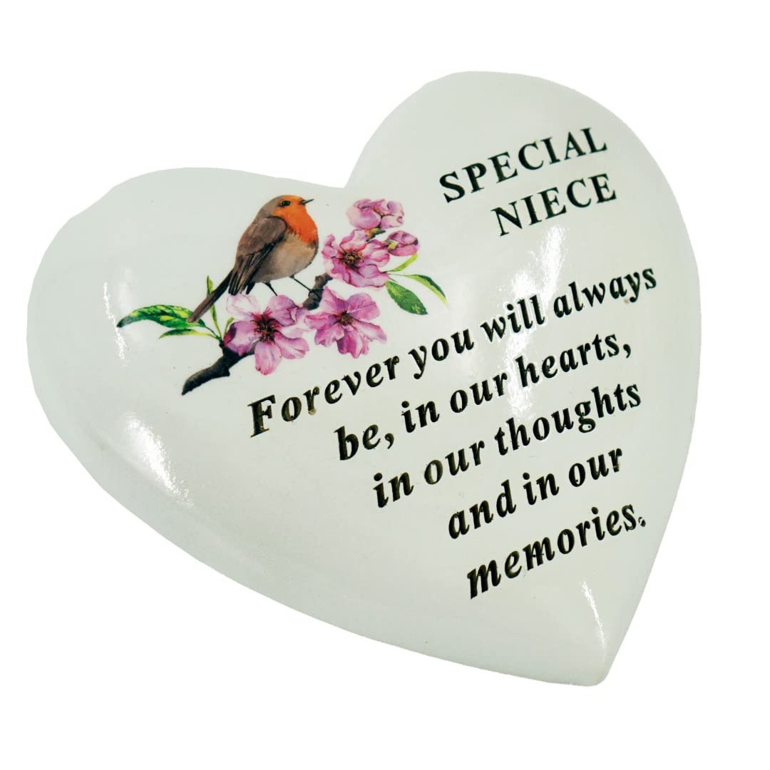 Angraves Multicoloured Special Niece Robin Memorial Heart Graveside Plaque Ornament Grave Decoration