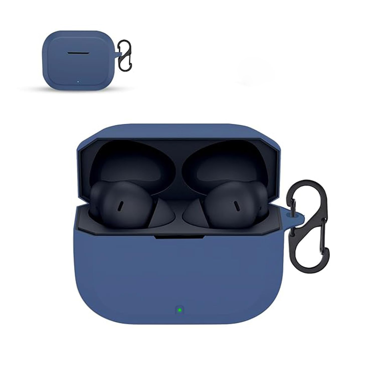 LIRAMARK Silicone Cover Case with Carabiner Compatible with OnePlus Nord Buds 3r (Blue)-image-24