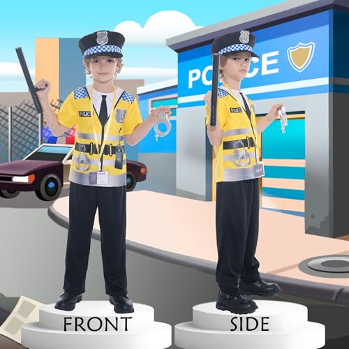 Wizland Kids 8pcs Police Costume for Boys,Yellow Police Uniform Outfit Set for Halloween Fancy Dress Up,2-3 Years - Image 3