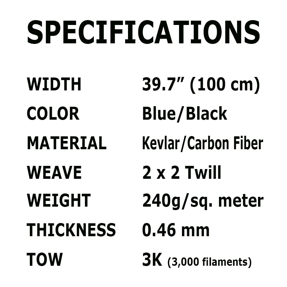 1 Meter breit – Kohlefaser-Aramid-Stoff – Blau – 3K – 240 g/m – Twillgewebe – fortschrittliches Fasergewebe – breit gesäumter Stoff für Reparatur, DIY-Projekte