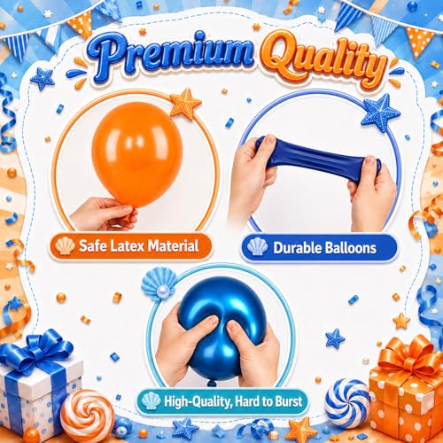 Image of Blue and Orange Party Balloons, 50Pcs 12 Inch Confetti Metallic Blue Latex | Orange and Metallic Blue Balloons for Boys Birthday Baby Shower Wedding Boys Graduation Family Party Photo Backdrop Decor