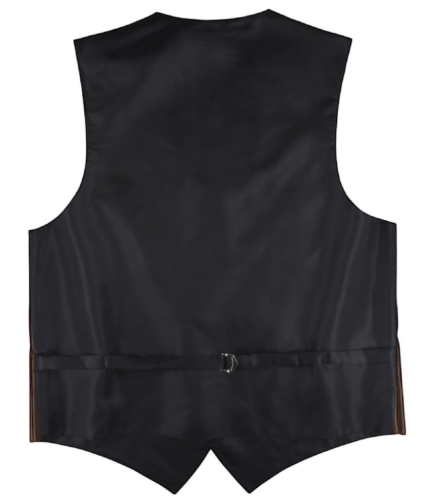 Vesuvio Napoli Men's Dress Vest & BOWTie DARK BROWN Color Woven Striped Design Bow Tie Set sz L