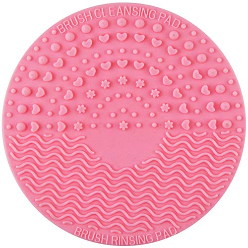 Silicone Makeup Brush Cleaning Mat Pad Makeup Brush Cleaner Cosmetic Brush Cleaning Mat Portable Washing Tool (Round-Pink)