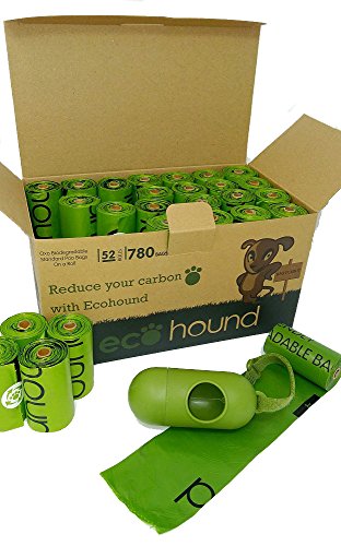 Ecohound 780 Dog Waste Bags With Dispenser, Large, Thick, Leak Proof Dog Poop Bags, 52 Refill Rolls With 15 Dog Poo Bags Per Roll (No Tie Handles)