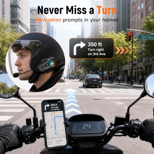Image of Moman Motorcycle Helmet Headsets Speaker, Hands‑Free Hi-Fi Speakers Dual Noise Cancellation with Loud Sound, Voice Assistant IPX6 Waterproof with RGB FM Radio for All Helmets and Solo Riding (H4P)
