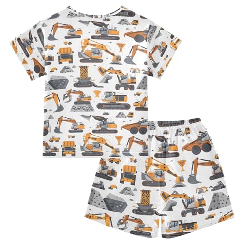 ALAZA Cartoon Excavation Truck Pajamas Set Short Sleeve Cotton Sleepwear Summer Pjs 2 Piece 5-14Y2