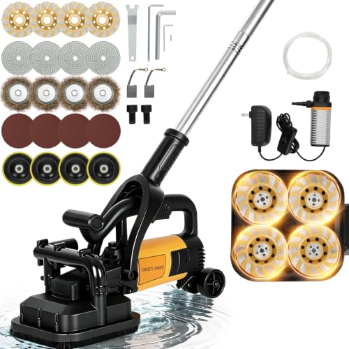 4-Head Concrete Floor Grinder with Extendable Rod 3800W & 6000 RPM