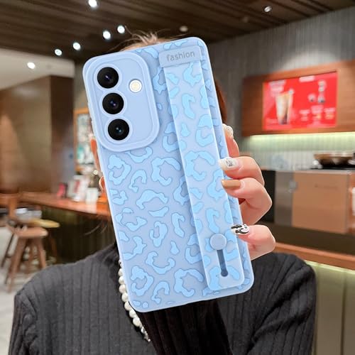 Image of Compatible with Samsung Galaxy S26 Plus Case with Strap Wrist Blue | Cheetah Print Shockproof Soft TPU Protective Cover for Women Girls, Slim Anti Scratch Case 6.7 Inch, Blue