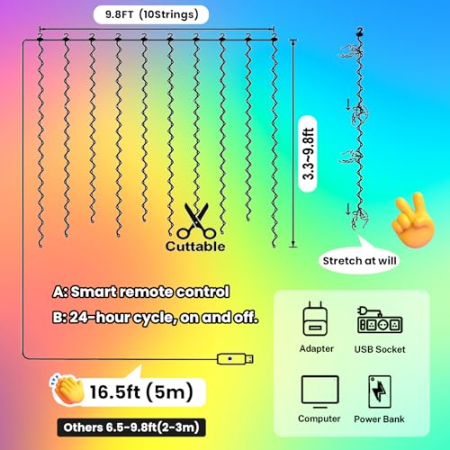 image for HXWEIYE 300LED Multicolor Fairy Curtain Lights with Remote 8 Modes Tim