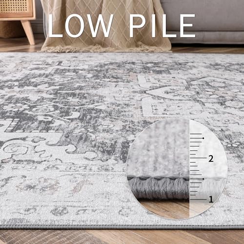 GENIMO Runner Rug 2x6, Machine Washable Non Slip Vintage Hallway Runner Rug, Low Pile Lightweiht Mat for Living Room, Entryway, Bedroom, Kitchen and Corridor, Gray