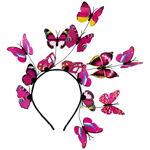 Image of Canitor Butterfly Headband Fairy Butterfly Fascinator Hats for Women Tea Party Women's Pink Butterfly Crown Butterfly Wings Costume Halloween Headpiece