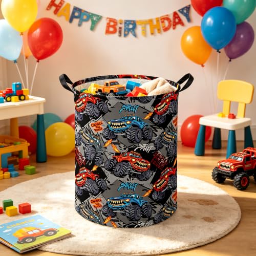 Image of Monster Truck Laundry Hamper,Waterproof Canvas Foldable Baskets,Car Room Decor,Gift Basket(Car)