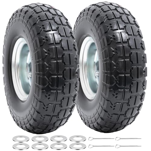 PaoWin 2本 4.10-4 タイヤ ソリッド,4.10/3.50-4 タイヤ＆ホイール, 適用 4.10-4 3.50-4 ハンドトラック/芝刈り機/ハンドカー,リム径4インチ,P-040