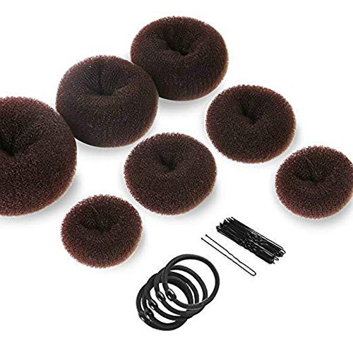 LARATH Donut Bun Maker Hair Ring Style Bun Maker Set with 7pcs Hair Bun Makers 5pcs Hair Elastic Bands 10pcs U-shape Hair Bobby Pins, Dark Brown