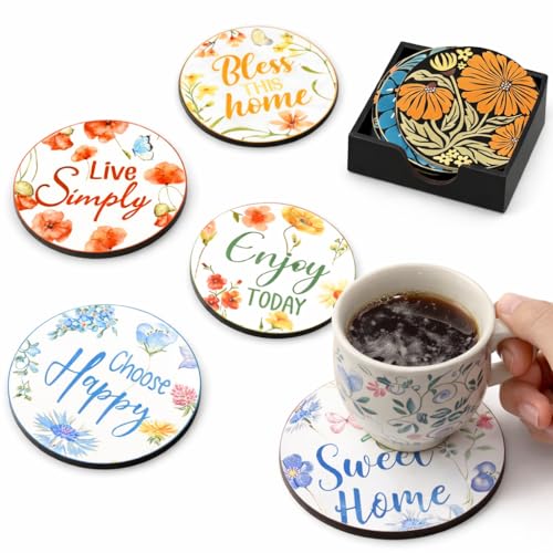 Image of Zesta Coasters for Cups Set of 6 / Wooden Coasters for Bar Accessories for Home /Tea Coaster Set of 6 / Waterproof Dining Table Decor Glass Cover (Modern Home, Circle)