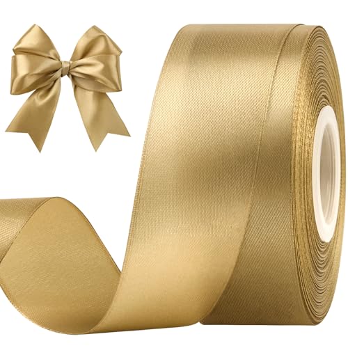 CLUEWR 1-1/2 Inches 50 Yards Champagne Gold Satin...
