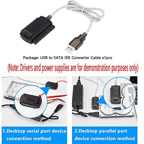 Image of SinLoon USB to SATA IDE Converter Cable Adapter USB 2.0 to 2.5 /3.5 /5.25in IDE and SATA Adapter Cable for Personal Computer, Laptop, DVD Player (1.8FT, Silver, Black)