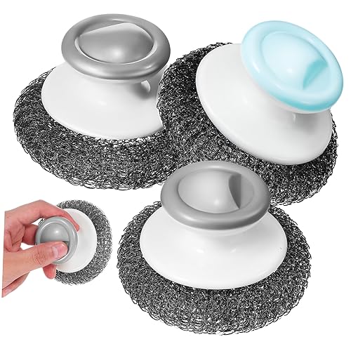HOLIDYOYO Non-Slip Kitchen Dish Brush 3 Stainless Steel Scrubbers Dish Washing Brush for Stains Removal