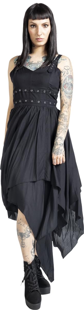 Gothicana by EMP Damen schwarzes mittellanges Kleid mit Schnallen