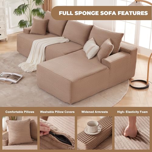 Image of Mangodan Cloud Sectional Sofa, Boneless Couch for Living Room, Modular Sectional Sofa with Deep Seat, Fluffy L-Shaped Comfy Couch with Right-Facing Chaise, No Assembly Required, Camel