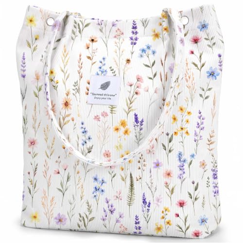 Image of Ayieyill Corduroy Tote Bag for Women Canvas Shoulder Cord Purse with Inner Pocket