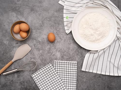Image of Cotton Kitchen Tea Towels Baking - Lint-Free, 6 Pack, 100% Cotton, Breathable, Washable, Large Size 30 inchx20 inch, Hanging Loop, Multiple Checks and Stripes Pattern Baking Tea Towels (Black)