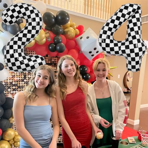Image of TONIFUL 40 Inch Large Checkered Number 2 Balloon 2nd Birthday Decorations