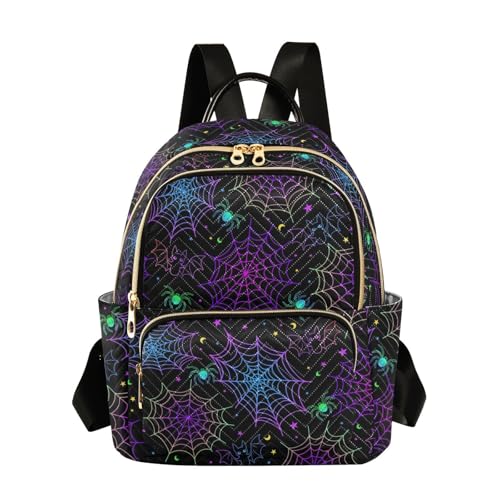 Image of Women Fashion Backpack Purse Goth Bat Spider Web Rucksack, M | Casual Lightweight Quilted Daypack Ladies Bag for College Travel Work