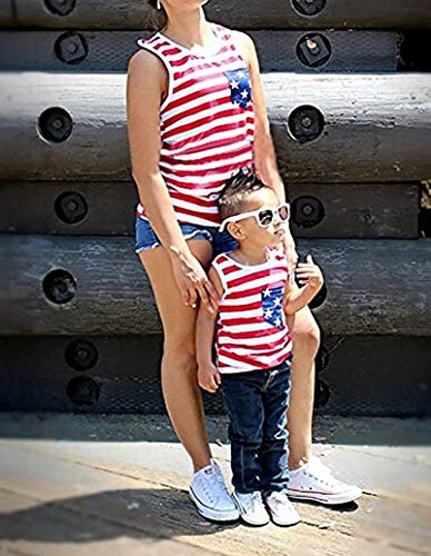 Noubeau 4th of July Mommy and Me American Flag Striped Stars Tank Tops Cami Vest Sleeveless Shirts3