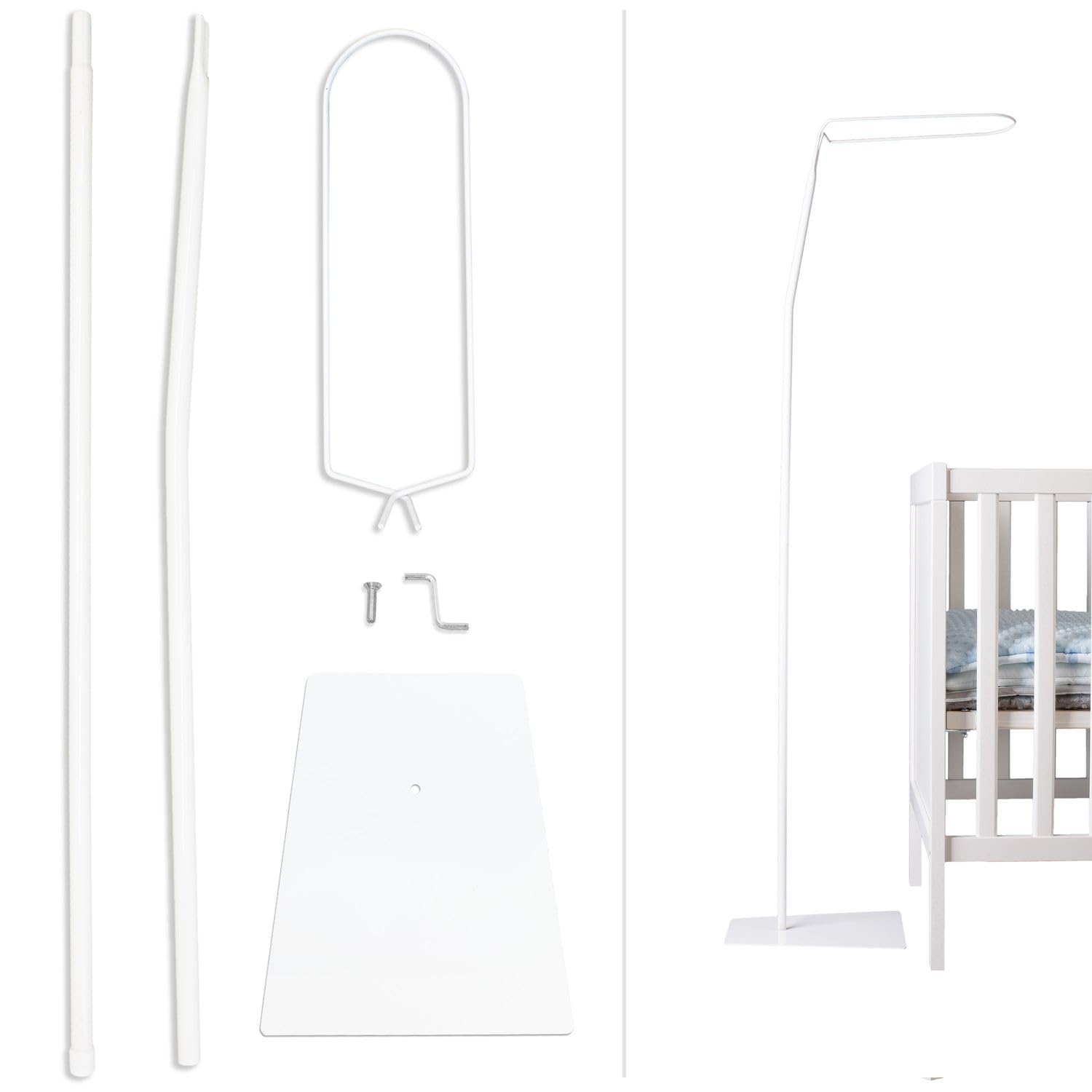 Babykajo Betthimmel Stange mit Standfuß - Freistehende Himmelstange für Babybetten. Gestell aus Metall für Babybett Himmel Jungen und Mädchen - Gestell ohne Betthimmel.