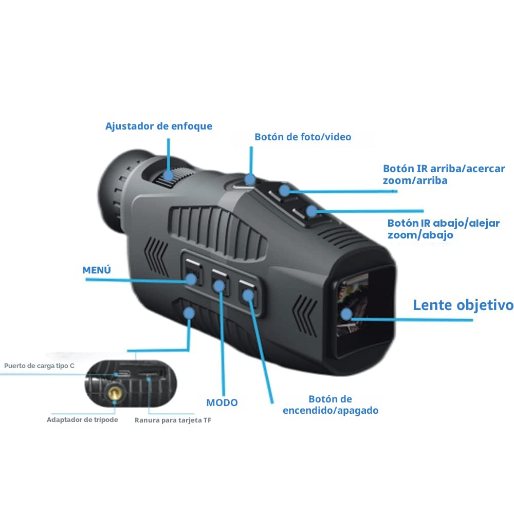 Visión nocturna, Mulcort 1080P portátil monocular visor nocturno de infrarrojos, dispositivo de día y noche, uso de fotos, vídeo, zoom digital, 5 x 300 m, distancia de visión completa