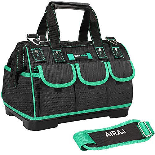 AIRAJ 18-in Waterproof Tool Bag,Wide Mouth Multi-pocket Tool Organizer with Adjustable Shoulder Strap,Suitable