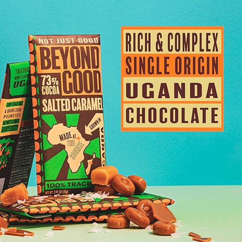 Beyond Good 73% Cocoa Dark Chocolate with Salted Caramel | 6 Pack - Chocolate Bars | Direct Trade, Kosher, Non-GMO | Single Origin Ugandan Chocolate
