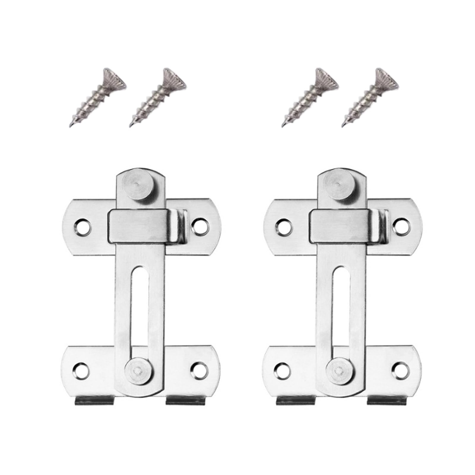 Minglea Silver 2Pcs Stainless Steel Flipping Door Locks Sliding Doors Locks Antitheft Barn Door Hardware Sliding Stainless Steel Flipping