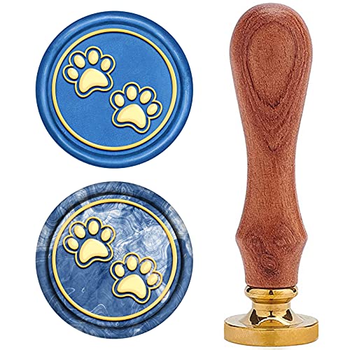 CRASPIRE Dog Paw Wax Seal Stamp Paw Print Vintage Sealing Wax Stamps Pawprint Retro 25mm Removable Brass Stamp Head with Wood Handle for Wedding Invitations Envelopes Halloween Christmas