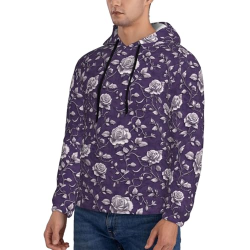 Hoodies For Men - Elegant Purple Rose Print Long Sleeve Casual Men'S Hoodies & Sweatshirts Pullover With Pocket3