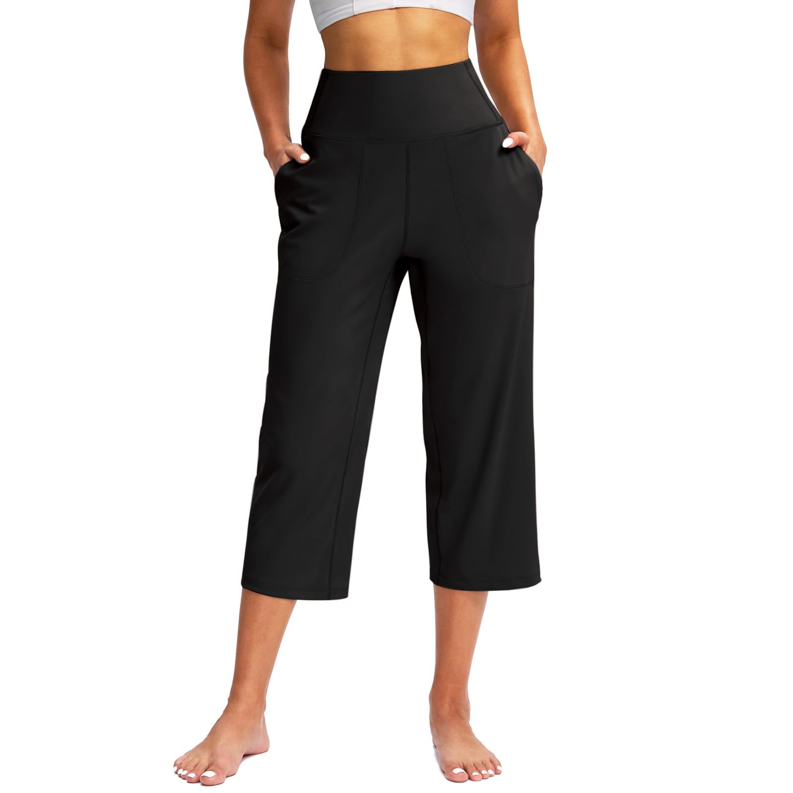 Slakkenreis Capri Pants for Women Summer Wide Leg Capri Pants with Pockets Tummy Control Yoga Capris Plus Size Cropped Pant