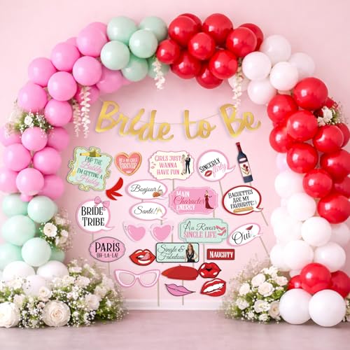 Image of Party Propz Paris Theme Bride To Be Decorations Set - 96 Pcs Bridal Shower Decoration Kit with Balloons, Banner & Paris Theme Photobooth Props, Bride To Be Banner (Cardstock, Latex)
