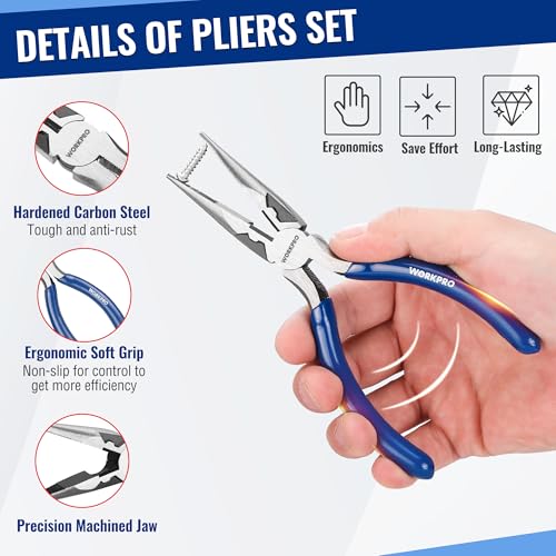 WORKPRO 3-Piece Pliers Tool Set with Soft Handle, 6 Inch Needle Nose, Slip Joint, 8 Inch Groove Joint Plier for DIY & Home Use - Image 6