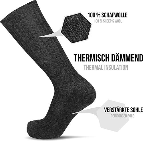 normani 3 Paar Kniestrümpfe aus 100% reiner Schafwolle, thermisch dämmende Schafwollsocken mit verstärkte Sohle Dunkelgrau 43-46
